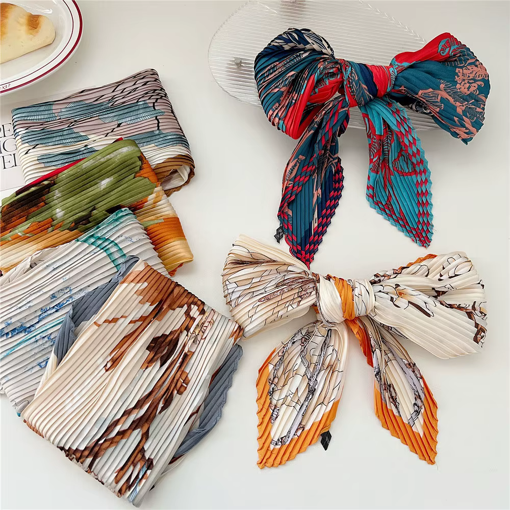 Injplanchers f-Foulard de tête plissé en mousseline de soie pour femme