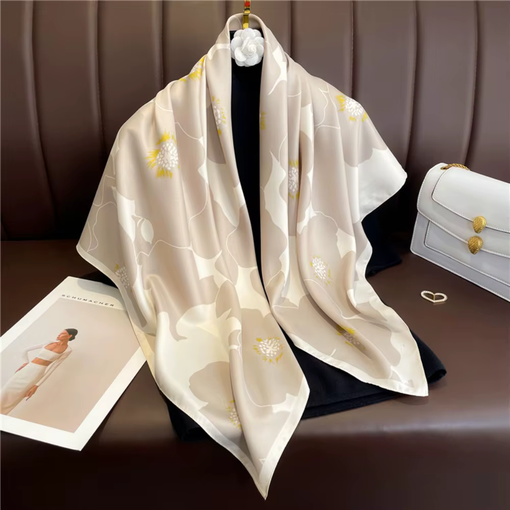 Foulard en soie imprimé de haute qualité, 90x90cm, Foulard de luxe pour femmes