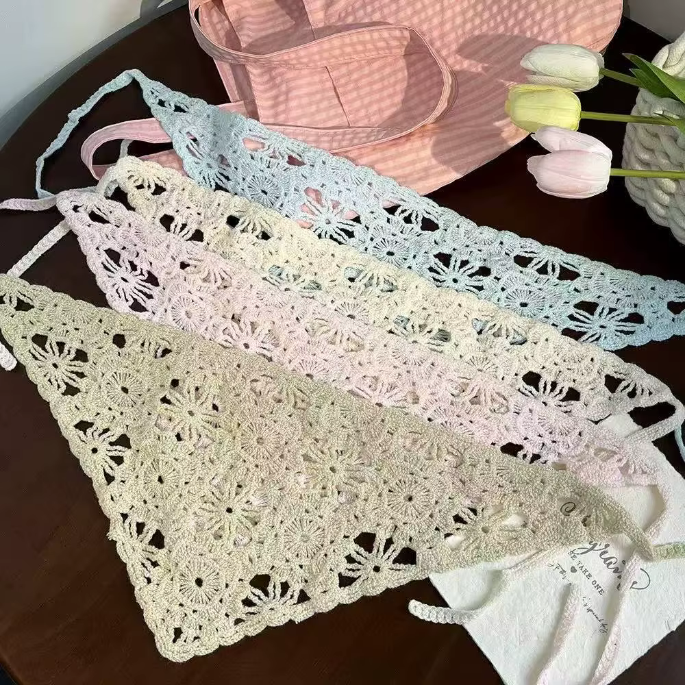 Foulard triangulaire en tricot – Bandeau polyvalent de couleur unie style rustique pour femme