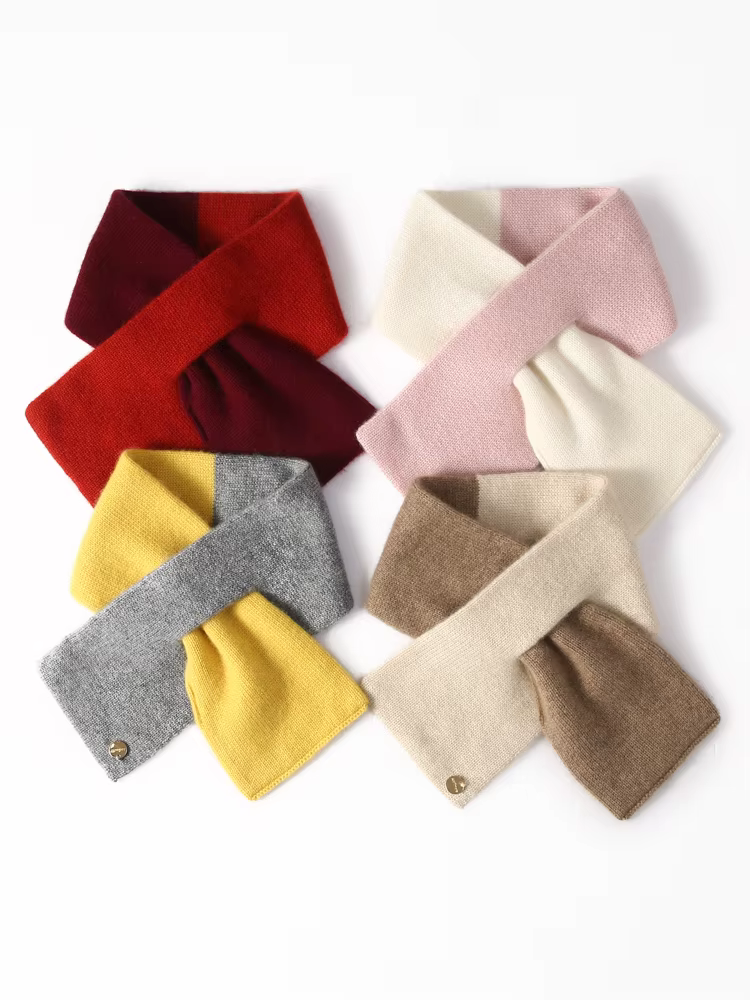 Femmes pur cachemire 2 tons tricot nœud papillon petit trou de serrure écharpe foulard chauffe-cou Pull-Through Mini