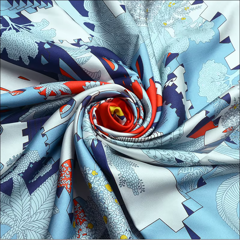 Nouvelle écharpe de style rétro 90 * 90 en twill de soie avec procédé de peinture par pulvérisation et bord roulé à la main "M90F273-2"