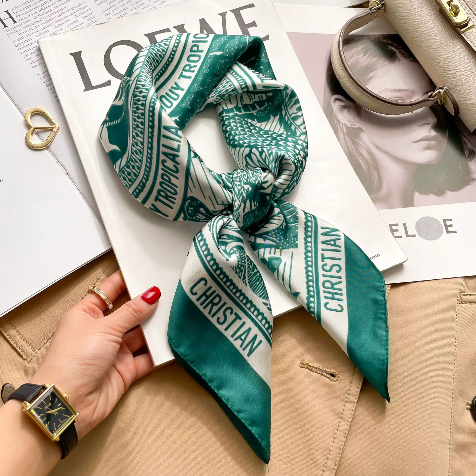 Foulard carré imprimé pied-de-poule pour femmes