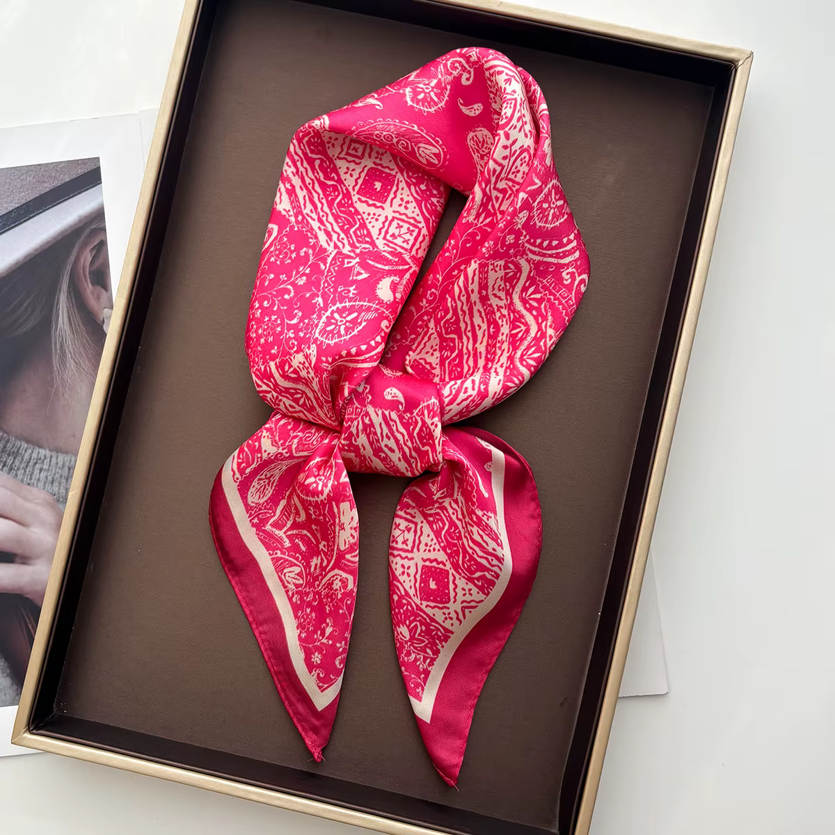 Foulard carré en soie imprimé Imitation pour femmes