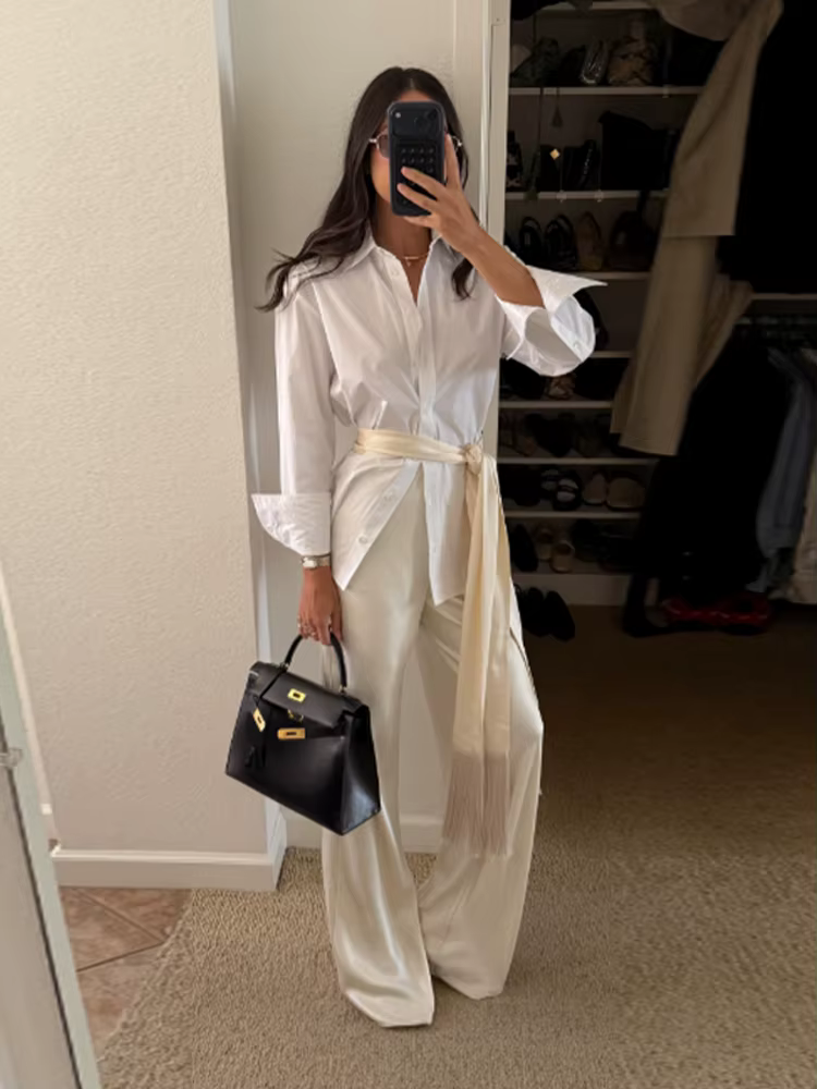 Nouvelle ceinture longue en satin à franges