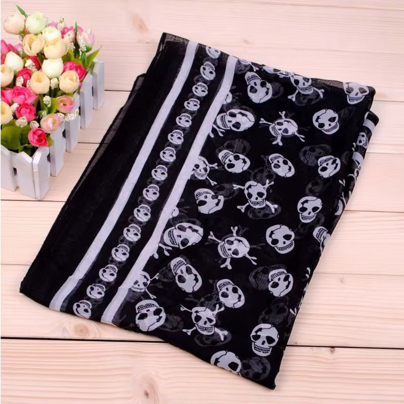 Foulard en Chiffon Georgette Imprimé Crâne pour Femme 150*50cm