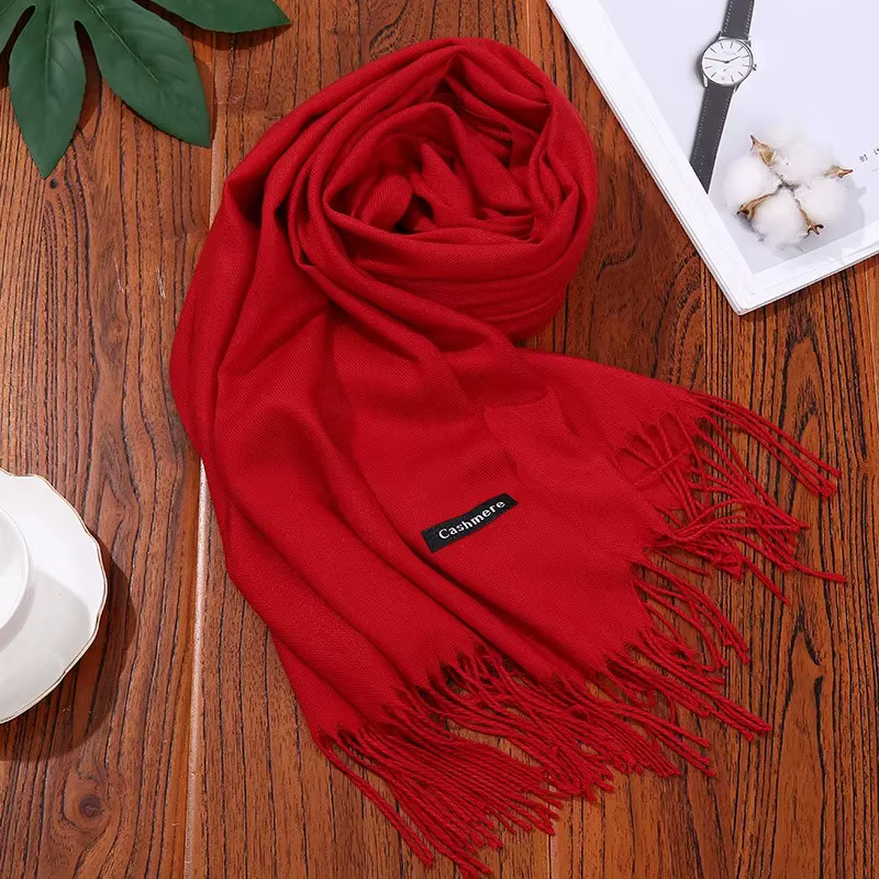 Mode coton foulards femme 200-35 cm Galling couleur Pure épaissi longue écharpe frangée Cape