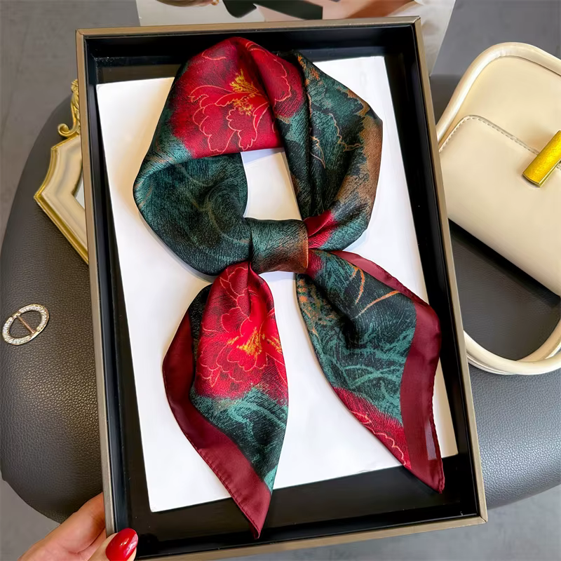 Foulard carré en Satin imprimé Floral Vintage pour femmes