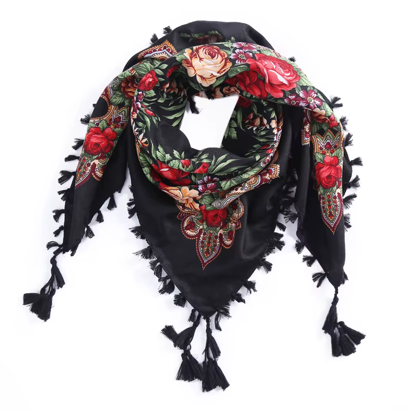 Écharpe carrée à imprimé floral de style russe pour femme