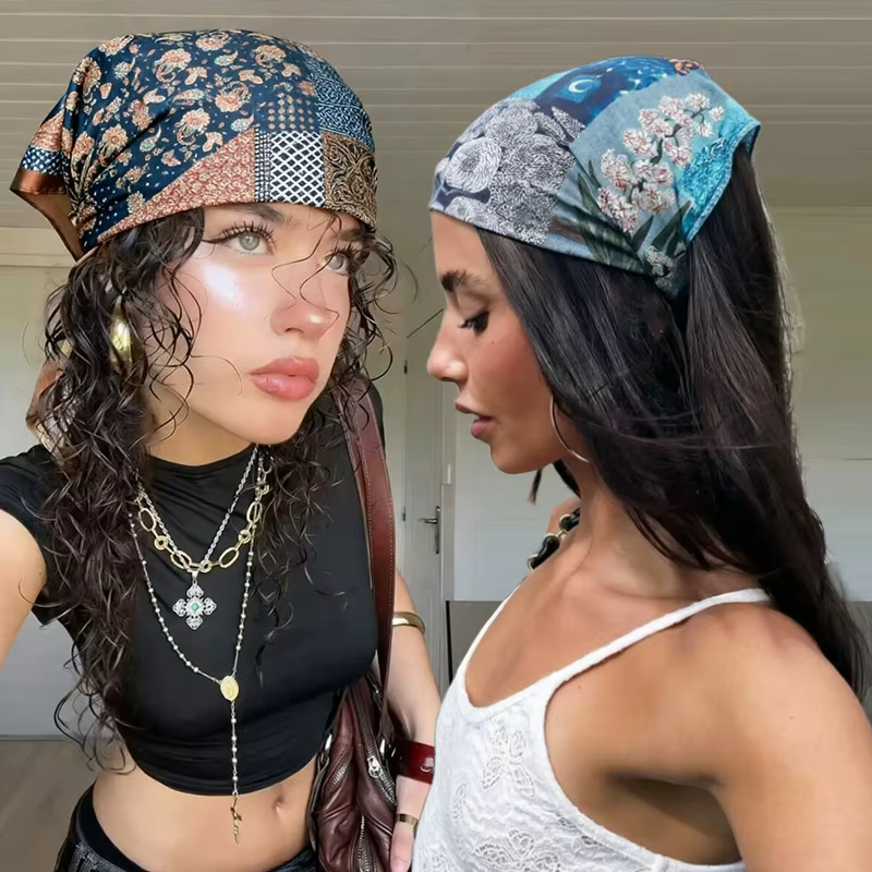 Foulard carré rétro en soie de mûrier