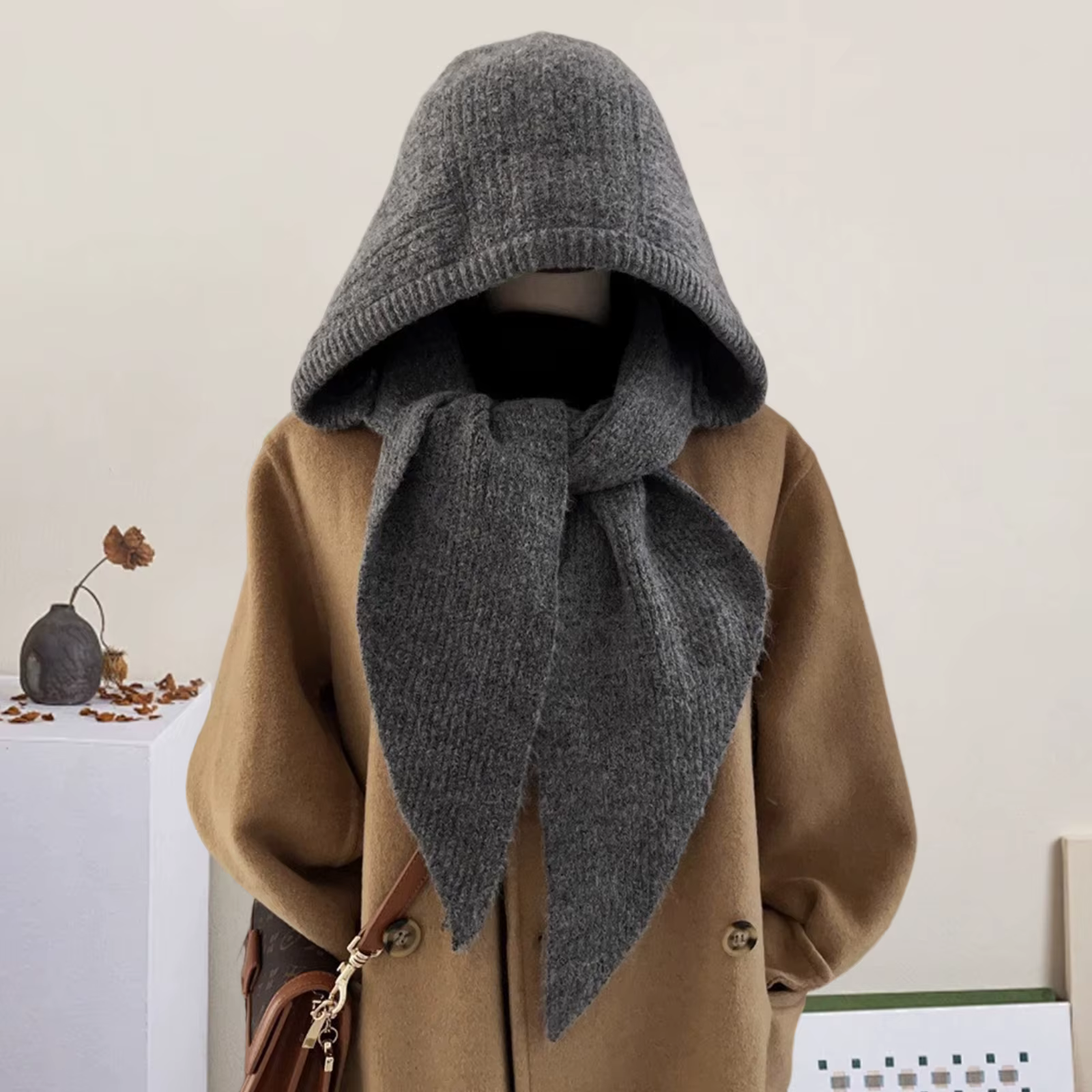 Chapeau Skullies tricoté côtelé pour femmes avec écharpe