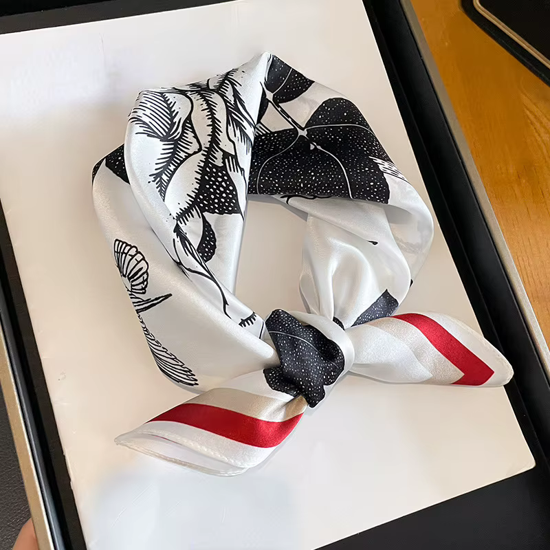 100% mûrier soie cou écharpe Femme marque de luxe tête florale foulards de cheveux printemps Foulard enveloppes carré