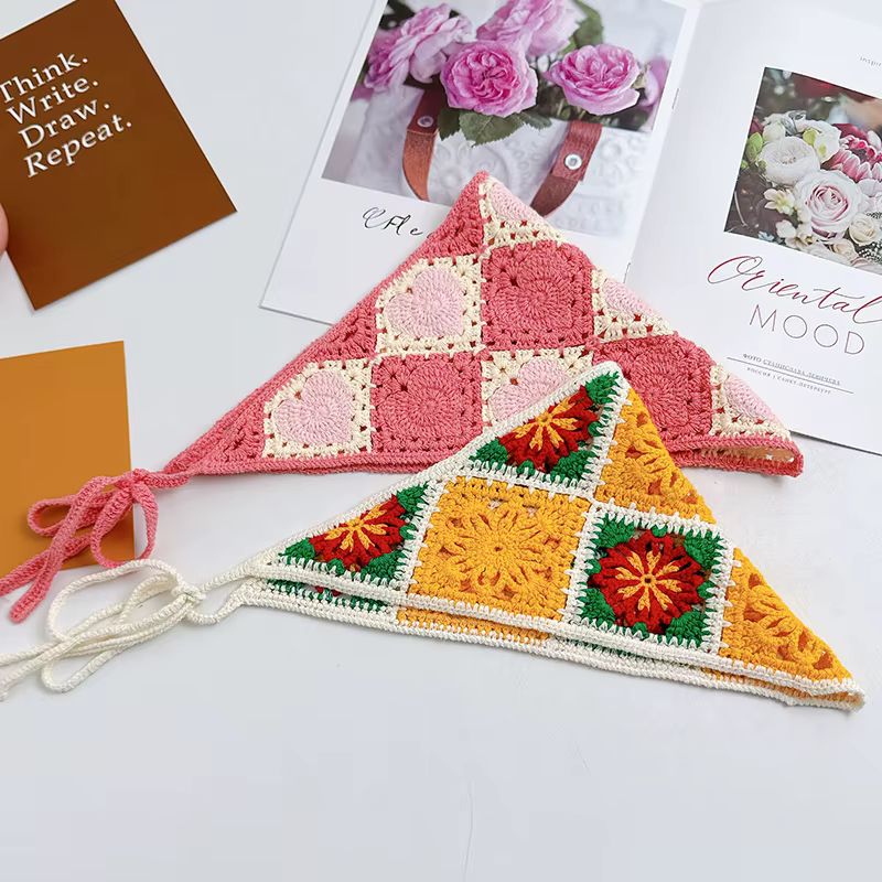 Nouveau foulard de cheveux triangulaire tricoté à la main rétro français pour les femmes printemps été voyage Photo