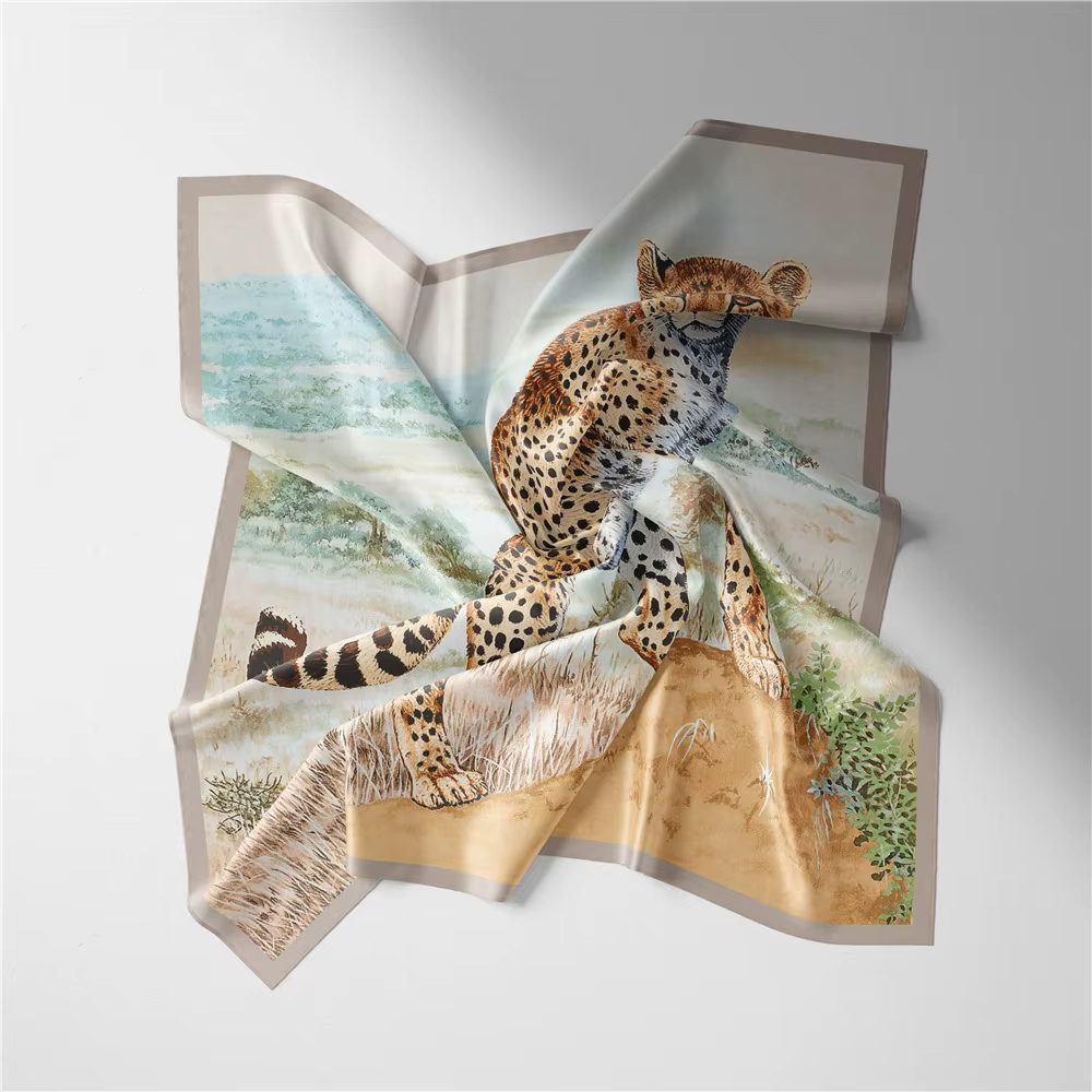 53cm femmes écharpe Design marque de luxe prairie léopard foulard en soie mode Hijab cheveux carré