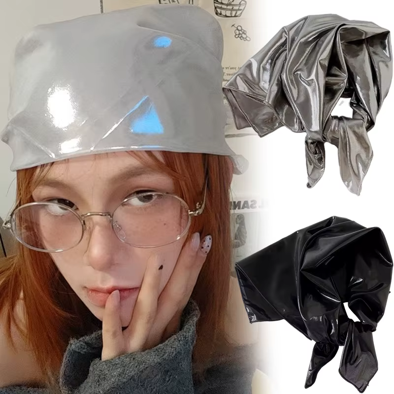 Nouveau Y2K liquide argent cheveux écharpe enveloppement doux polyvalent bandeau Bandanas femmes été Hip Hop Punk carré écharpe cheveux accessoires