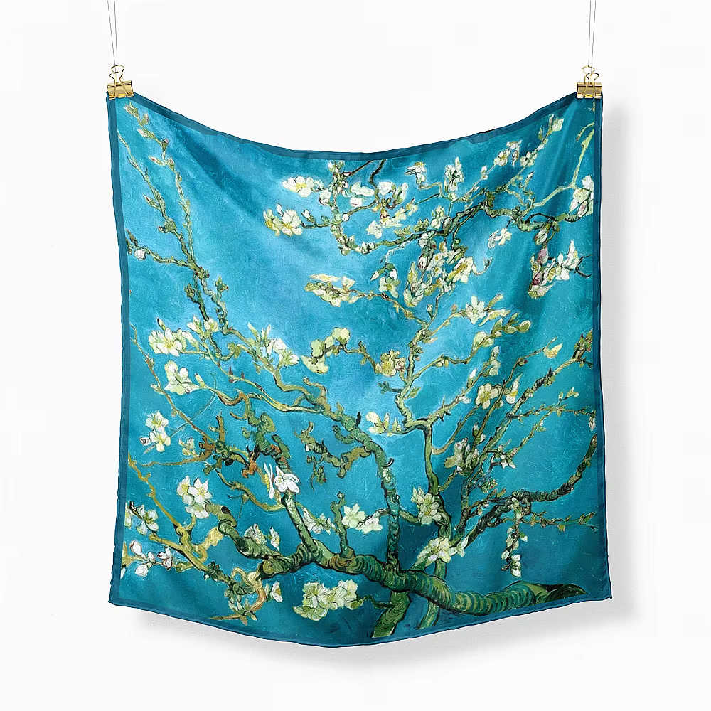 Célèbre peinture à l'huile sergé 100% foulard en soie mode Bandana femmes écharpe enveloppes 53cm foulards carrés Hijab