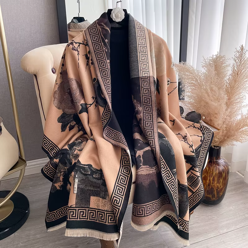 Nouveau 2025 femmes marque encre lavage peinture écharpe de luxe automne hiver chaud châles imprimer