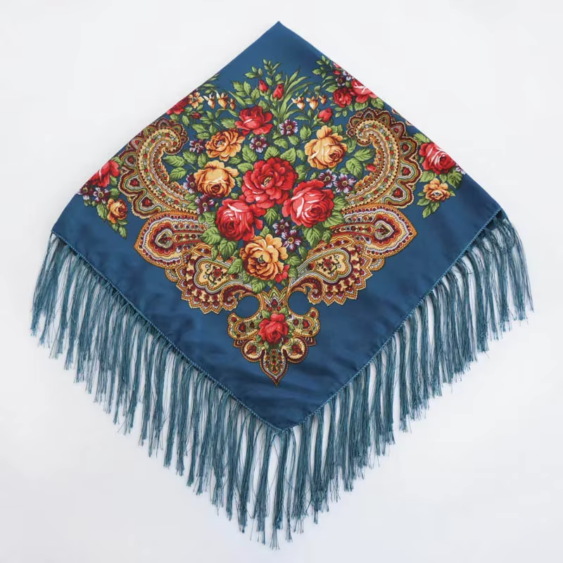 Rétro bohème écharpe florale femme luxe National vent frangé foulards carrés Hijab Babushka tête enveloppement voyage châle mouchoir