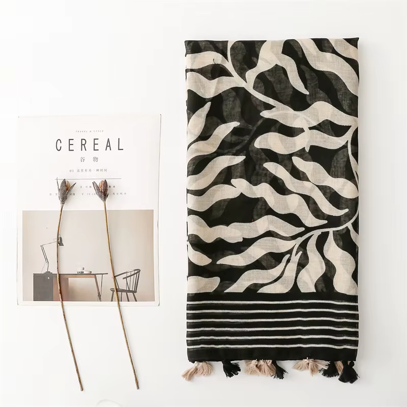 Luxe femmes feuille écharpe été plage châle coton lin sentiment gland Pashmina musulman Hijab Wrap dame Viscose
