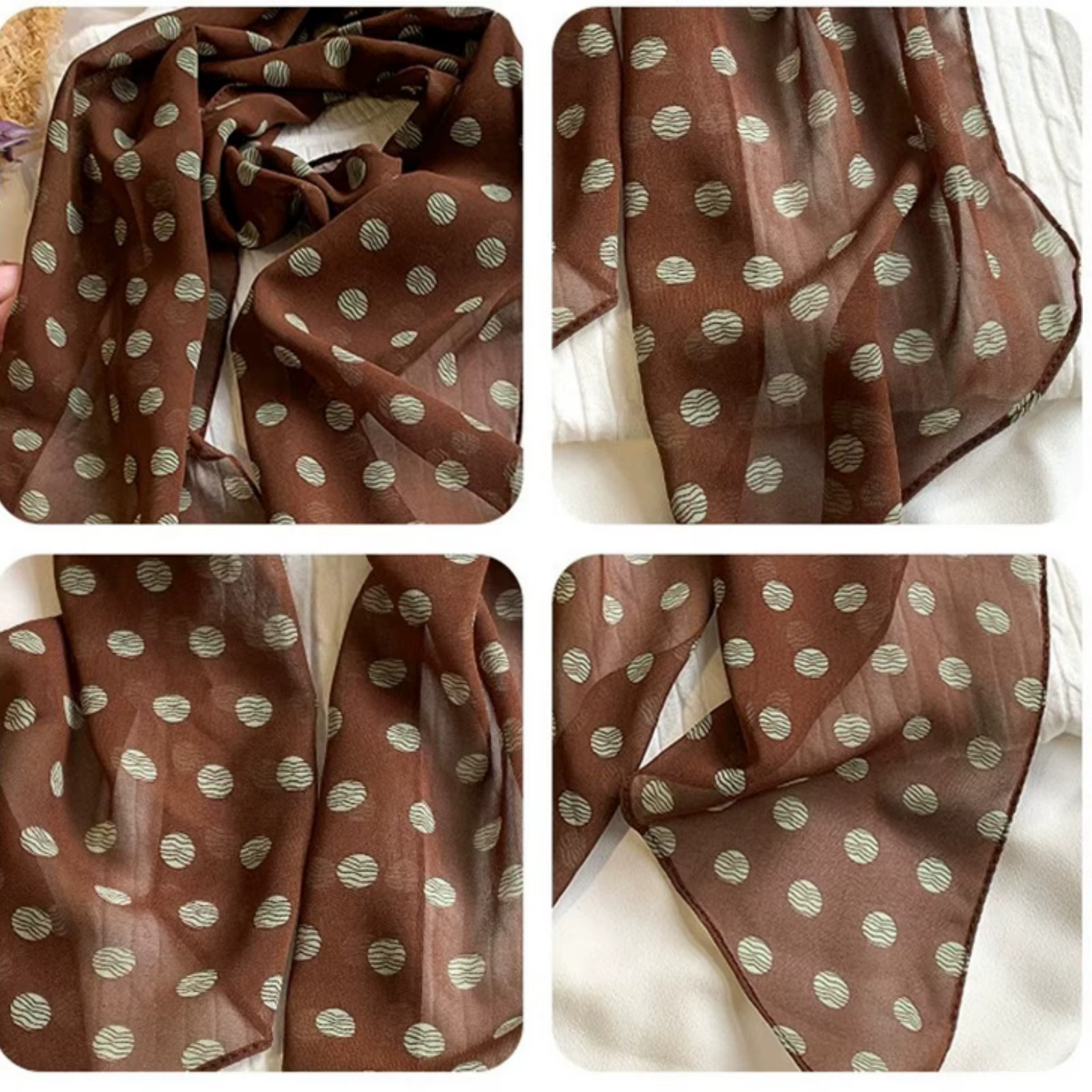 Écharpe en mousseline de soie à pois vintage pour femme