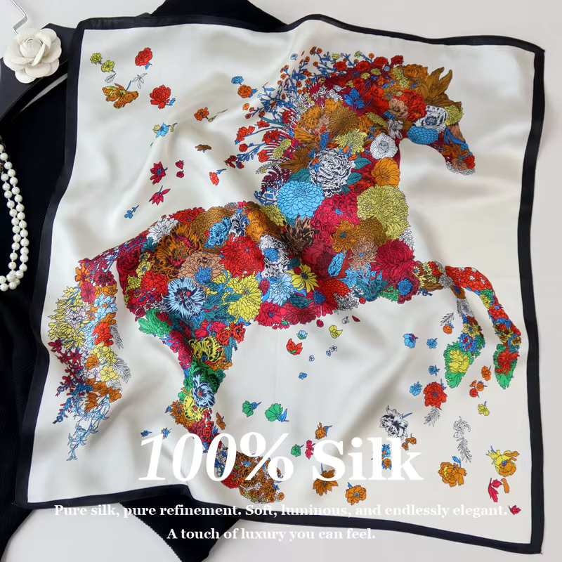 Foulard carré 100% Soie Véritable pour Femme