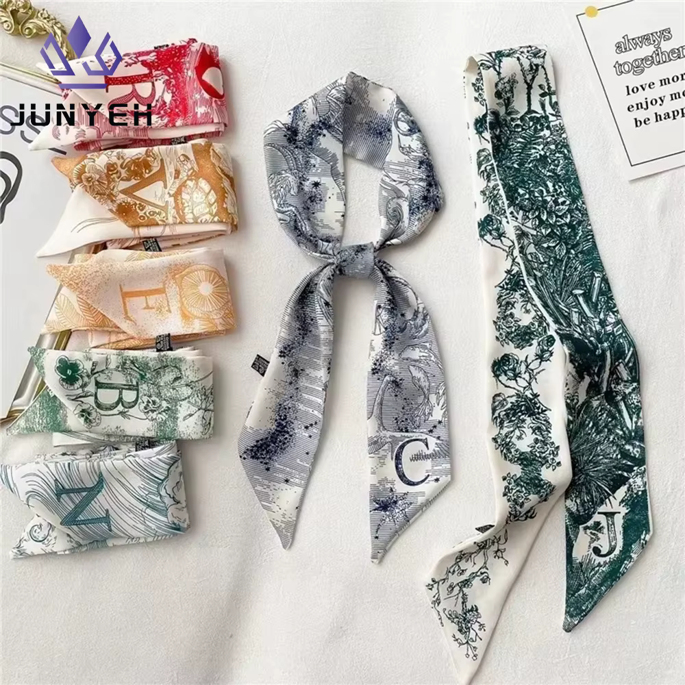 Pas cher 26 lettres sac écharpe sergé foulards en soie femmes nouveau foulard cheveux cravate bandeaux