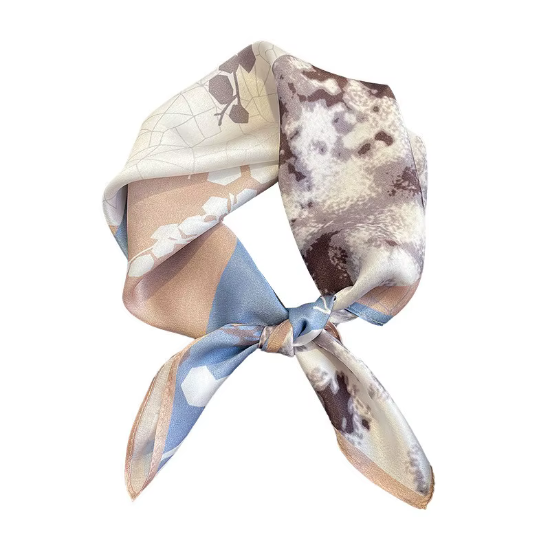 Petit foulard coréen polyvalent décoratif à motifs géométriques en soie