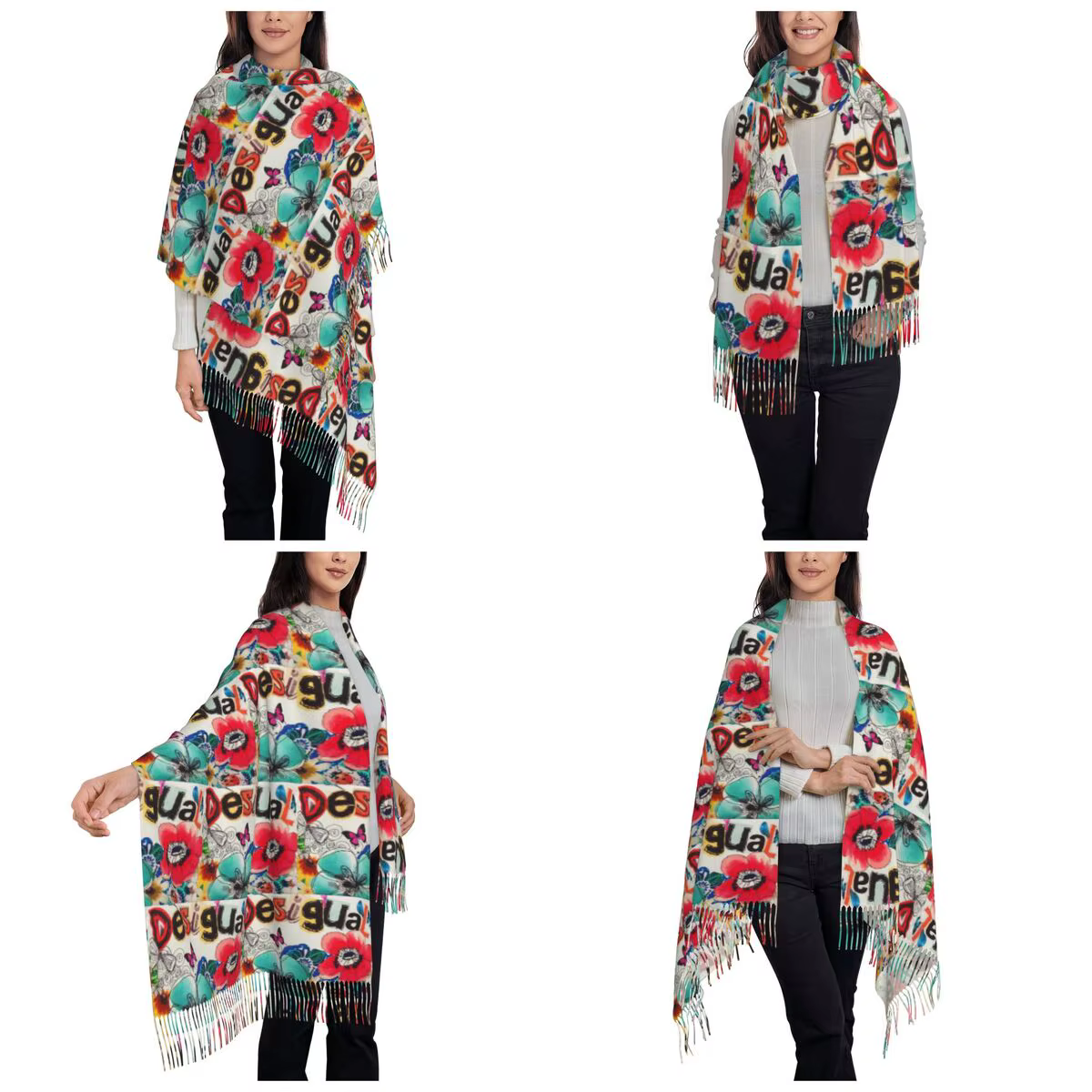 Desigual écharpe personnalisée gland foulards femmes doux chaud châles et enveloppes grand automne hiver châle Wrap