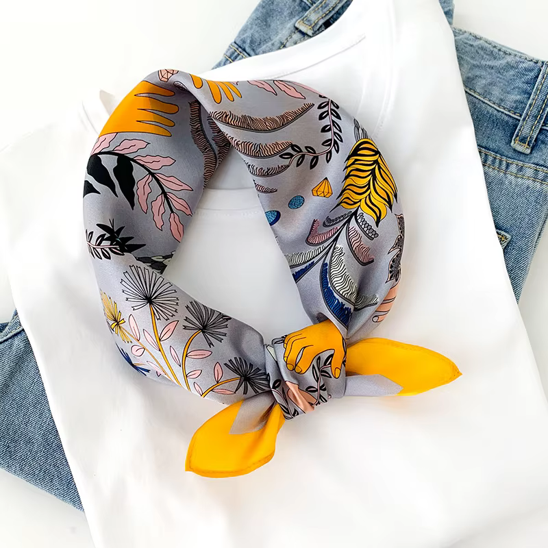 Femmes 70*70 cm carré Foulard en soie/écharpes de luxe enveloppement 2025 cheveux cravate bande sac chaîne doux