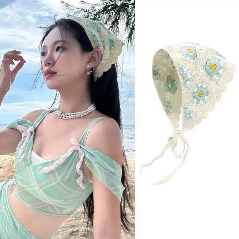 Femmes rétro dentelle cheveux écharpe bohême Triangle foulard filles imprimer Bandana bandeau blanc bandes