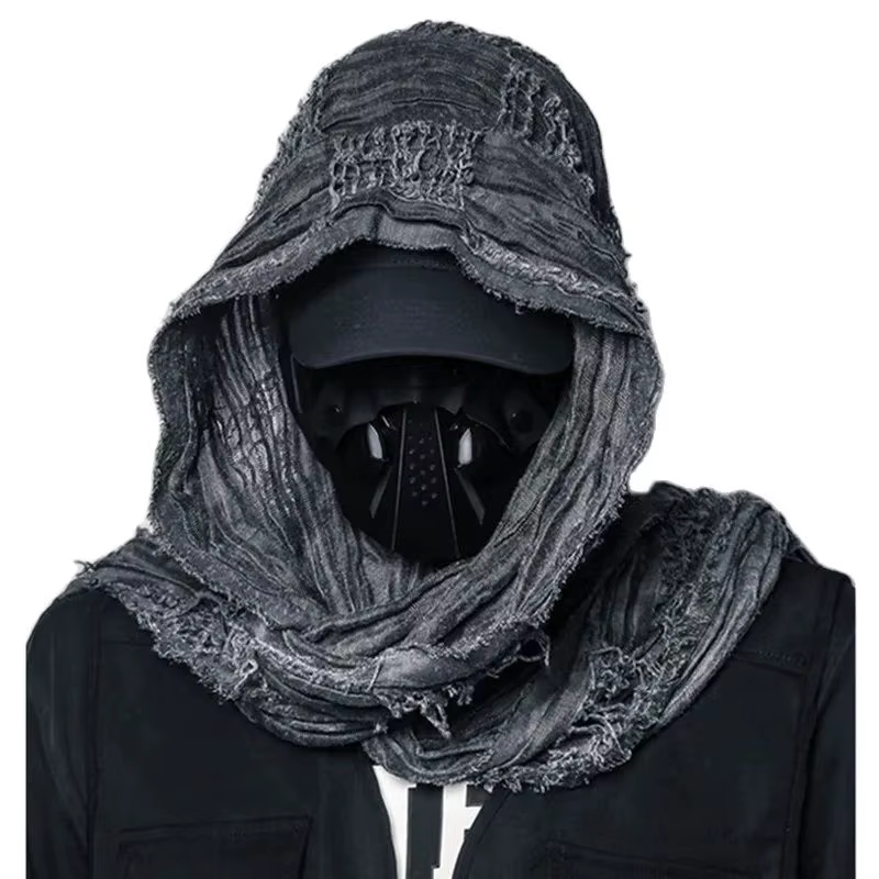 Techwear tactique Hip Hop Punk écharpe hommes femmes lavé Vintage déchiré trou Bufanda extérieur écharpes décontractées