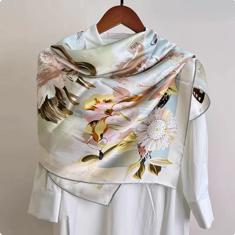 Grand foulard carré 100 % soie véritable
