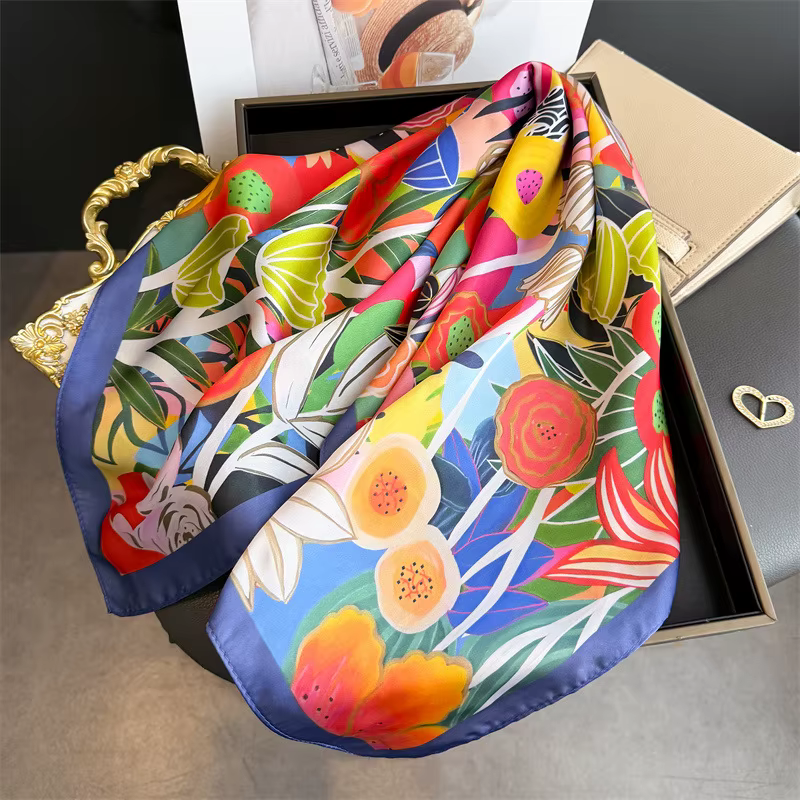 Nouveau Foulard Carré Designer 2026 pour Femme, Châle en Satin, Hijab, Bandeau Cheveux, Foulard de Poignet, Foulard de Tête de Luxe, Écharpe