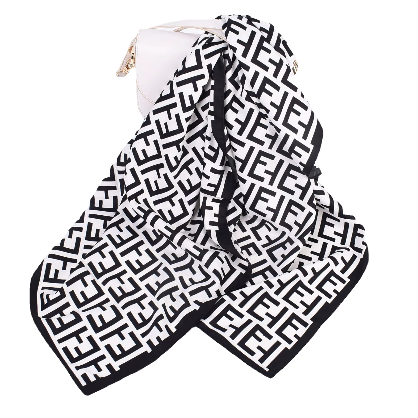 Foulard en soie imprimé lettres géométriques pour femmes