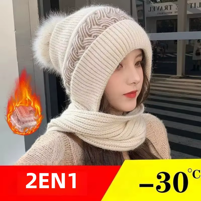 Bonnet et écharpe tout-en-un pour femme