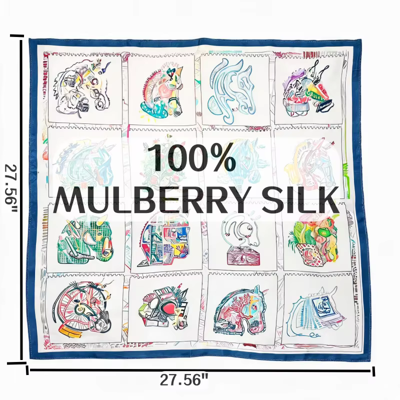 Foulard carré 100% Soie de Mûrier à Imprimé Cheval