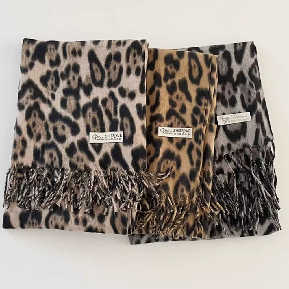 Mode léopard glands châle Imitation cachemire épaissi Foulard Pashmina Hijabs coupe-vent hiver chaud écharpe cou plus