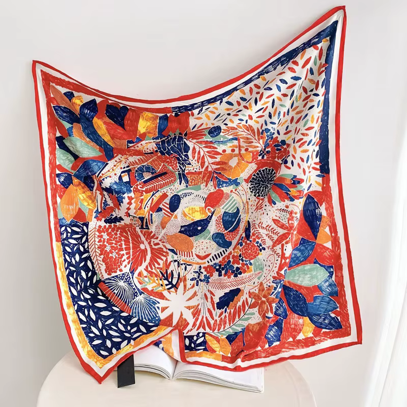 Foulard carré en soie imitation peinture à l'huile