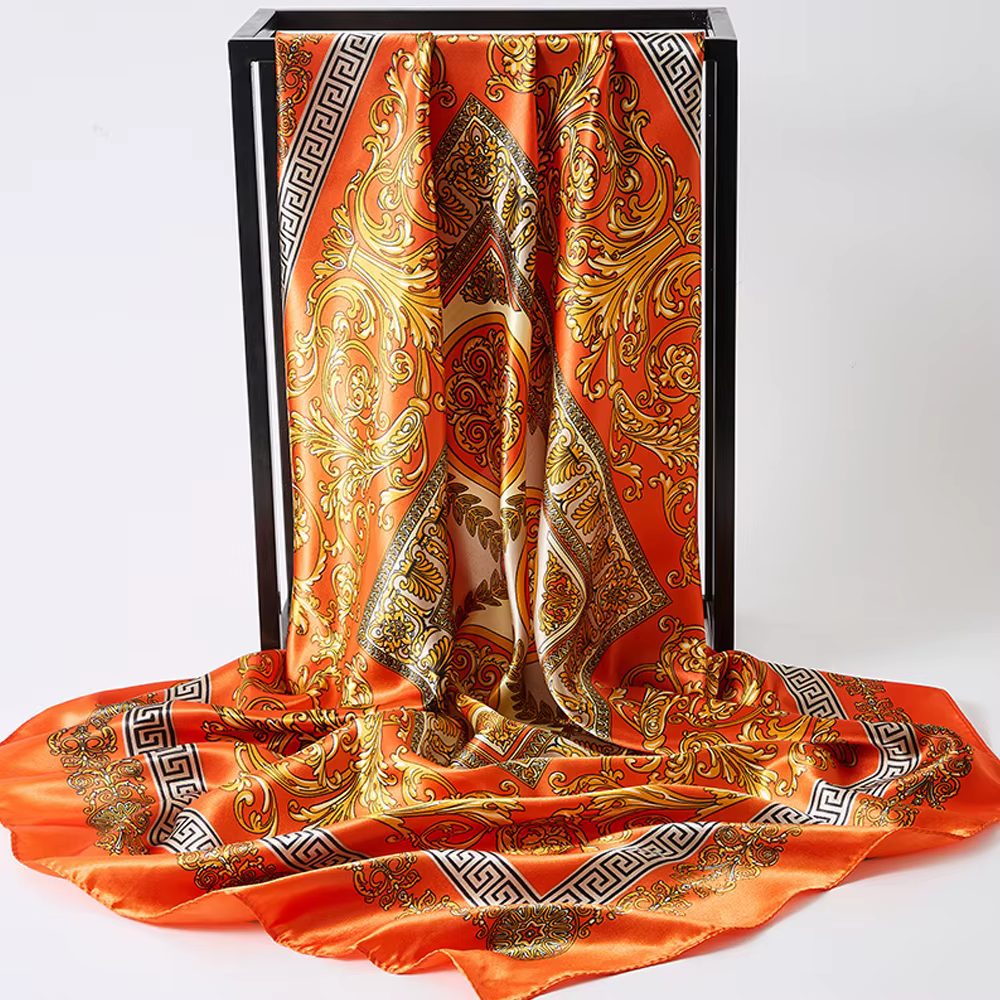 Nouveau Foulard Carré en Soie Imprimé Floral Style Bohème de Luxe Unisexe