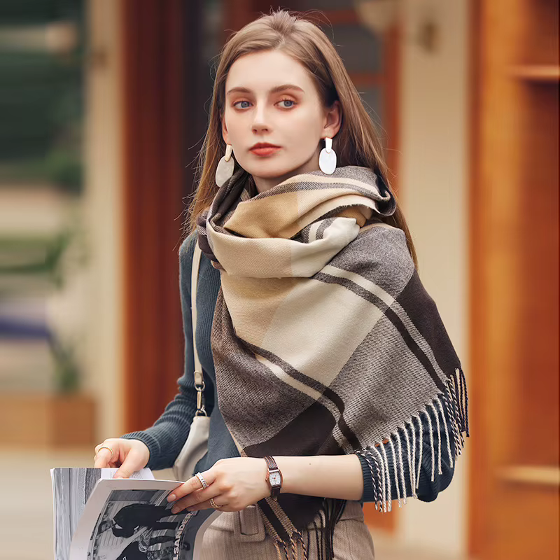  Tartan cachemire comme écharpe hiver chaud épaissi frange châle pour femmes dames mode quotidien voyage cou enveloppement accessoire 