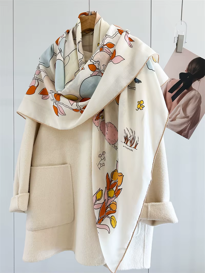Écharpe en laine et soie 135 cm pour femme, grands foulards à bords roulés à la main, châles, pashminas, accessoires de sac, étoles, ponchos, wraps pour l'hiver