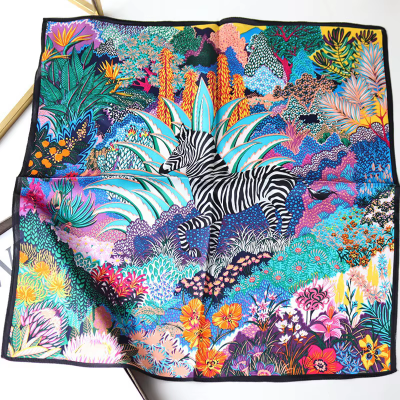 Printemps coloré cou écharpe femmes 100% véritable soie foulard enveloppement aquarelle forêt Hijab été plage mûrier tête cheveux foulards