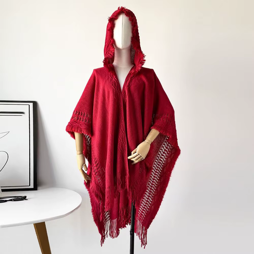 Châle-couverture chaud en tricot à pompons pour femme