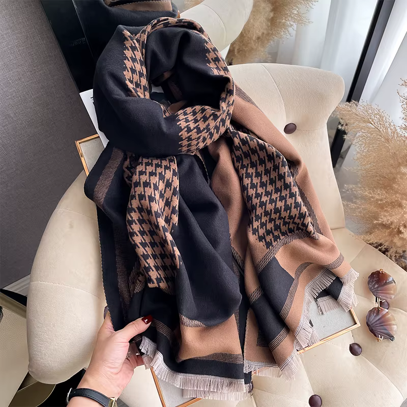 Écharpe Jacquard double face en cachemire pashmina