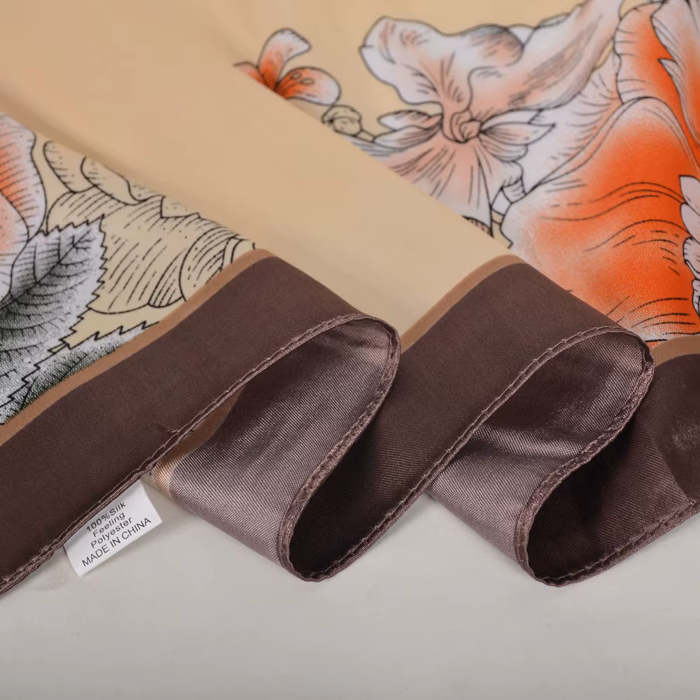 BYSIFA – écharpe Beige café pivoine en soie