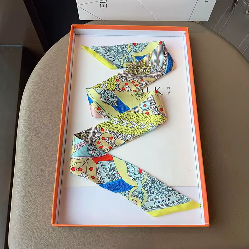 Foulard en soie imprimé rétro français 5x90cm
