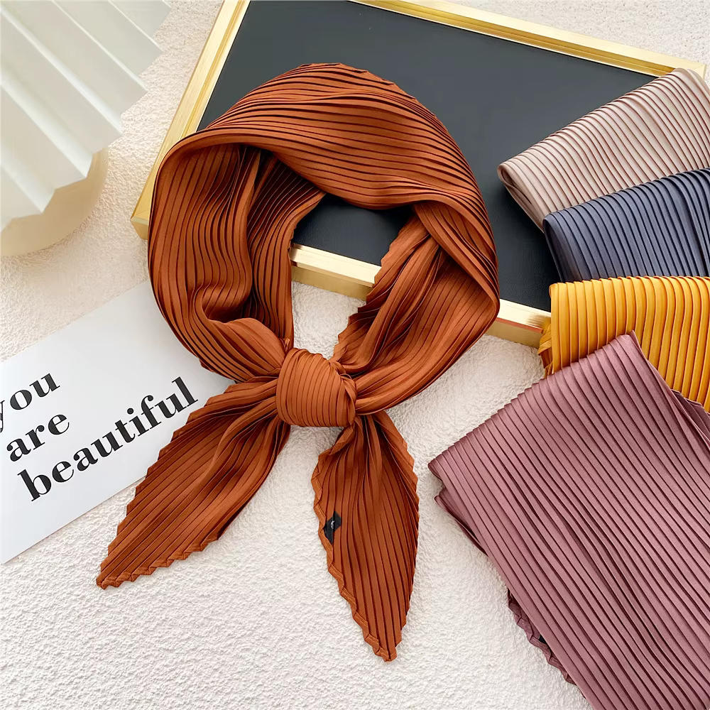 Femmes Foulard carré maigre ruban tête cou petit plissé cheveux cravate bande