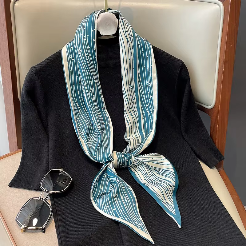 Printemps/été luxe longue foulard en soie femme imprimer mince