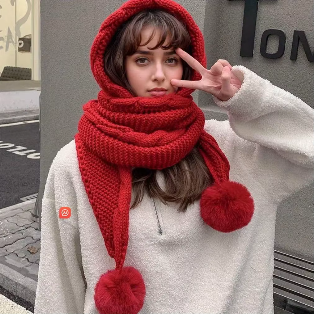 Ensemble écharpe chapeau d'hiver pour femme – Bonnet et cagoule en laine thermique