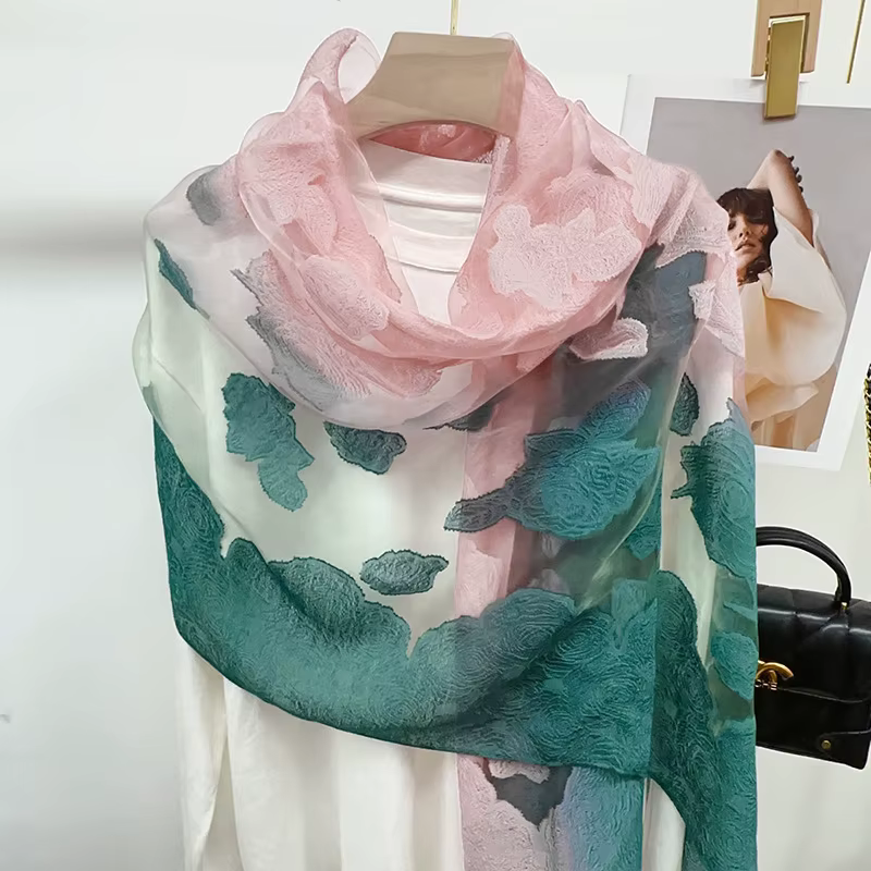 Châle écharpe avec sensation haut de gamme nouveau dégradé Style chinois fleur longue