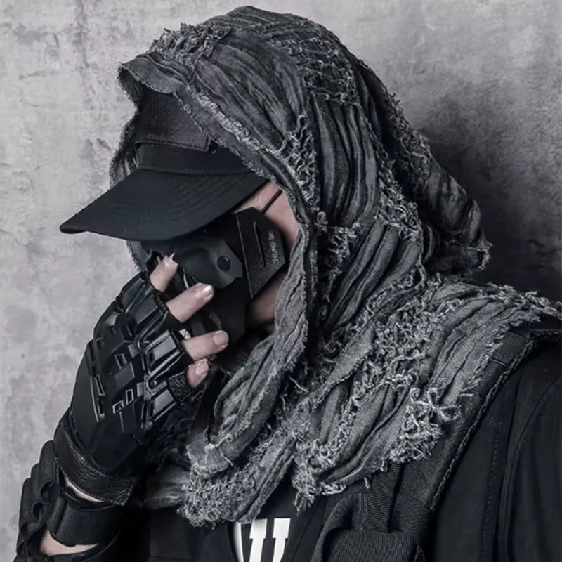 Techwear tactique Hip Hop Punk écharpe hommes femmes lavé Vintage déchiré trou Bufanda extérieur écharpes décontractées